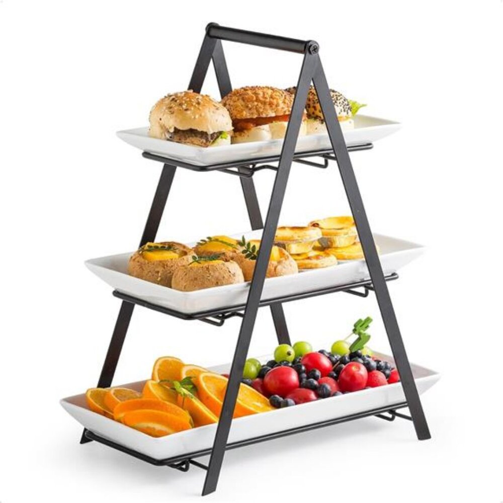 3 Tier Serving Tray Tiered Tray Stand, Ceramic Serving Platters and Trays